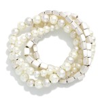 Wholesale set Beaded Stretch Bracelets Pearls Metal Tones Faceted Beads D