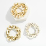 Wholesale set Beaded Stretch Bracelets Pearls Metal Tones Faceted Beads D