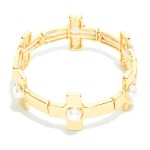 Wholesale metal East West Cross Stretch Bracelet Pearls D