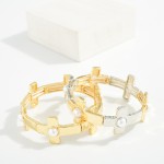 Wholesale metal East West Cross Stretch Bracelet Pearls D