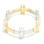 Wholesale metal East West Cross Stretch Bracelet Pearls D