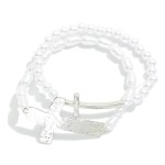 Wholesale set Two Pearl Beaded Stretch Bracelets Metal East West Crosses D