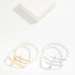 Wholesale set Two Pearl Beaded Stretch Bracelets Metal East West Crosses D