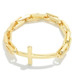 Wholesale chain Link Stretch Bracelet Metal East West Cross D