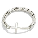 Wholesale chain Link Stretch Bracelet Metal East West Cross D
