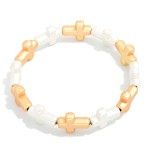 Wholesale metal East West Cross Beaded Stretch Bracelet D