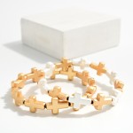 Wholesale metal East West Cross Beaded Stretch Bracelet D