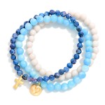 Wholesale set Three Beaded Stretch Bracelets Faceted Stone Beads Hammered Metal