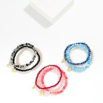 Wholesale set Three Beaded Stretch Bracelets Faceted Stone Beads Hammered Metal