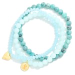 Wholesale set Three Beaded Stretch Bracelets Faceted Stone Beads Hammered Metal