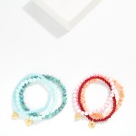 Wholesale set Three Beaded Stretch Bracelets Faceted Stone Beads Hammered Metal