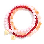 Wholesale set Three Beaded Stretch Bracelets Faceted Stone Beads Hammered Metal