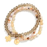 Wholesale set Three Beaded Stretch Bracelets Faceted Stone Beads Hammered Metal