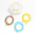 Wholesale set Three Beaded Stretch Bracelets Faceted Stone Beads Hammered Metal