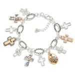 Wholesale twisted Link Chain Link Bracelet Metal Engraved Cross Charms D Extende