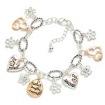 Wholesale twisted Link Chain Link Bracelet Metal Flowers Mother Daughter Engrave