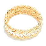 Wholesale ribbed Metal Baguette Cut Rhinestone Stretch Bangle Bracelet D
