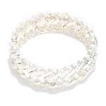 Wholesale ribbed Metal Baguette Cut Rhinestone Stretch Bangle Bracelet D
