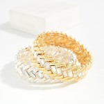 Wholesale ribbed Metal Baguette Cut Rhinestone Stretch Bangle Bracelet D