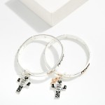 Wholesale metal Bangle Stretch Bracelet Hearts Cross Heart Charm D