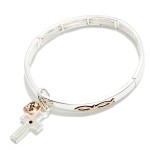 Wholesale metal Bangle Stretch Bracelet Ichthys Cross Heart Charms D