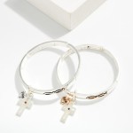 Wholesale metal Bangle Stretch Bracelet Ichthys Cross Heart Charms D