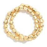 Wholesale set Two Hammered Metal Nugget Bead Beaded Stretch Bracelets D