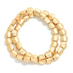 Wholesale set Two Hammered Metal Nugget Bead Beaded Stretch Bracelets D