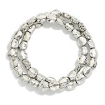Wholesale set Two Hammered Metal Nugget Bead Beaded Stretch Bracelets D