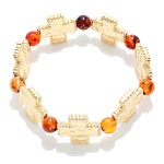 Wholesale beaded Stretch Bracelet Hammered Metal Plus Crosses Acetate Beads D
