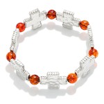 Wholesale beaded Stretch Bracelet Hammered Metal Plus Crosses Acetate Beads D
