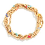 Wholesale set Five Metal Petite Faceted Bead Beaded Stretch Bracelets D