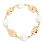 Wholesale baroque Pearl Metal Nugget Beaded Bracelet D