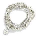 Wholesale set Four Metal Beaded Stretch Bracelets Plus Crosses Cross Charm D