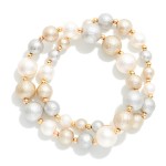 Wholesale set Two Textured Metallic Beaded Stretch Bracelets D