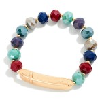 Wholesale faceted Bead Beaded Stretch Bracelet Metal East West Cross D
