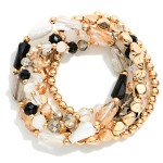 Wholesale set Five Beaded Stretch Bracelets Metal Tones Faceted Beads D
