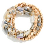 Wholesale set Five Beaded Stretch Bracelets Metal Tones Faceted Beads D
