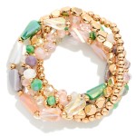Wholesale set Five Beaded Stretch Bracelets Metal Tones Faceted Beads D