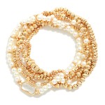 Wholesale set Textured Metal Pearl Bead Beaded Stretch Bracelets Glass Crystal D