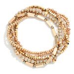 Wholesale set Beaded Stretch Bracelets Metal Tones Faceted Beads D