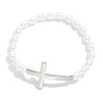 Wholesale baroque Beaded Stretch Bracelet Metal East West Cross D