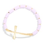 Wholesale petite Acetate Bead Beaded Stretch Bracelet Metal East West Cross D