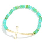 Wholesale petite Acetate Bead Beaded Stretch Bracelet Metal East West Cross D