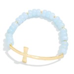 Wholesale marbled Acetate Bead Beaded Stretch Bracelet Metal East West Cross D