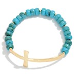 Wholesale marbled Acetate Bead Beaded Stretch Bracelet Metal East West Cross D