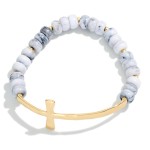 Wholesale marbled Acetate Bead Beaded Stretch Bracelet Metal East West Cross D