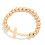 Wholesale matte Metal Beaded Stretch Bracelet East West Cross D