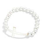 Wholesale matte Metal Beaded Stretch Bracelet East West Cross D