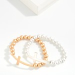 Wholesale matte Metal Beaded Stretch Bracelet East West Cross D